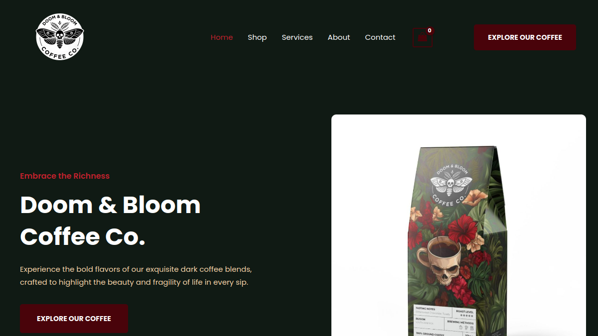 Doom and Bloom Coffee homepage