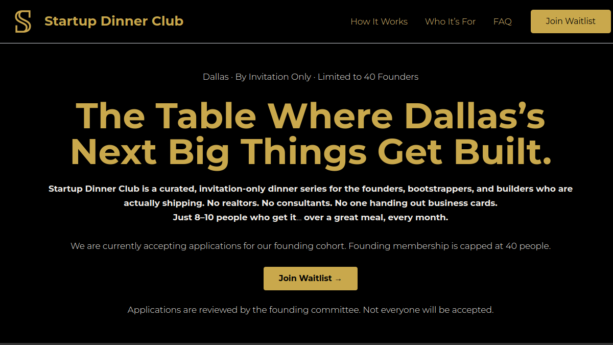 Startup Dinner Club homepage
